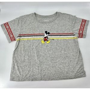 New Juniors XXL (19) Mickey Mouse Front Tie Striped T-Shirt Gray Stripes SS‎